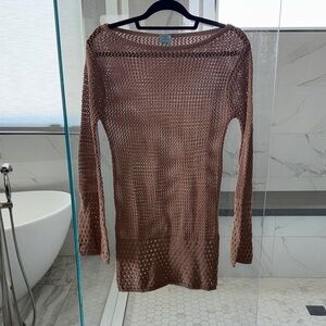 Shade & Shore Brown Crochet Bell Sleeve Swim Cover Up Dress